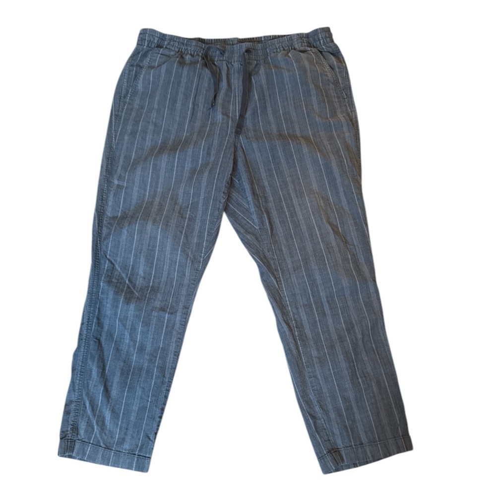 LLBean Women’s Favorite Fit Pant cropped cotton spandex striped blue size 16